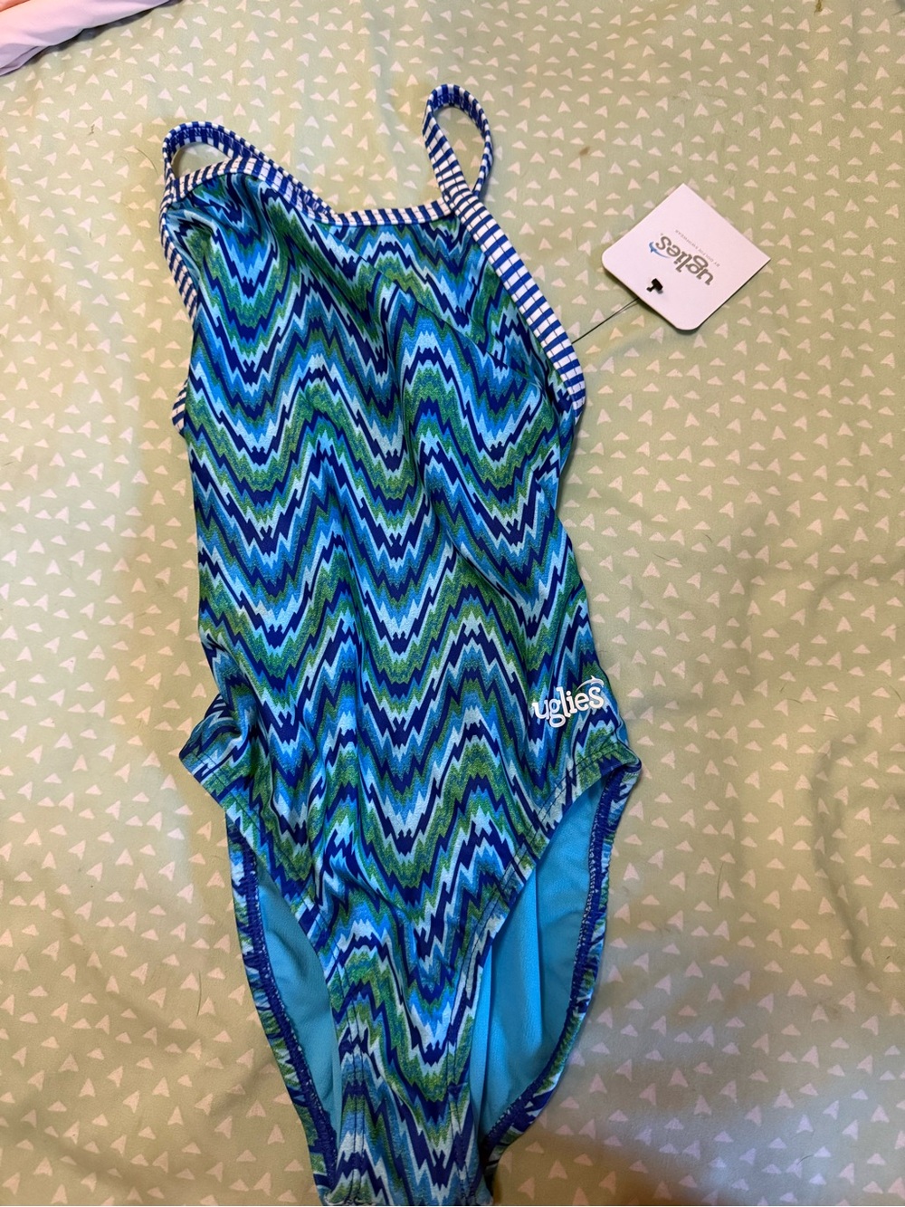 Uglies Girls' Blue & Green Zigzag One-Piece Swimsuit